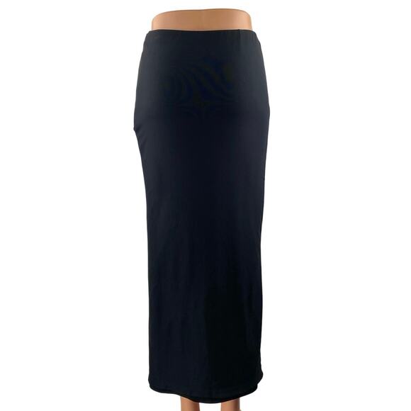 Princess Polly Women Black High Waisted Straight Pencil Midi Slip Skirt Size 4 - Picture 3 of 4
